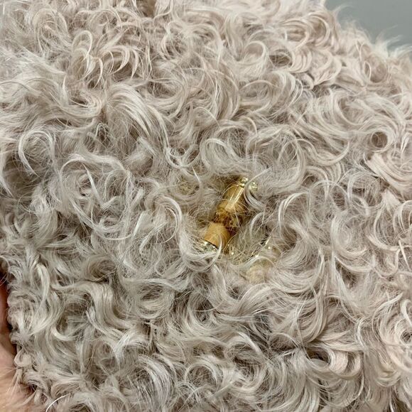 Beige Genuine Curly Shearling Top Handle & Fold Over Flap Purse, Crossbody - Picture 11 of 13